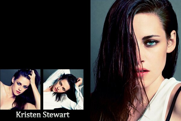 Retrato de Kristen Stewart con camisa blanca