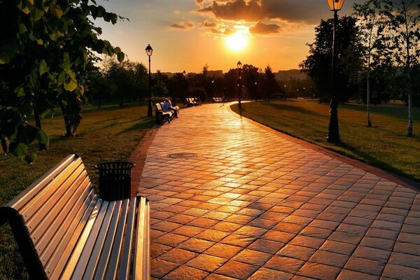 Park bench by the rocky path