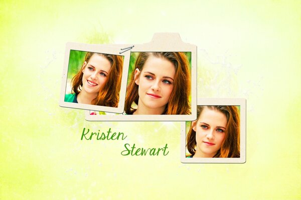 Bilder von Kristen Stewart auf grünem Hintergrund