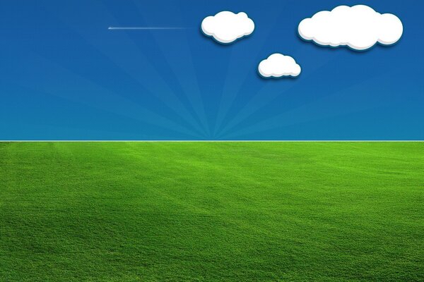 Horizon, green grass, blue sky