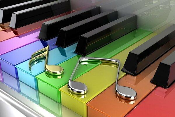 Rainbow piano with notes signs