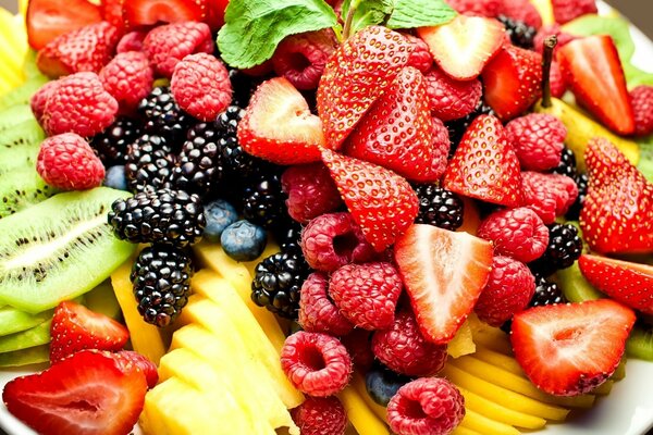 Berries and fruits on a plate