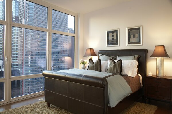 Double bed in a modern apartment