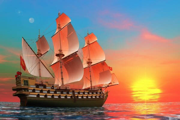 Ship,sea and sunset