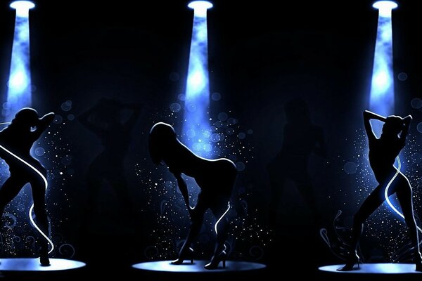 Dancing silhouettes of girls on stage