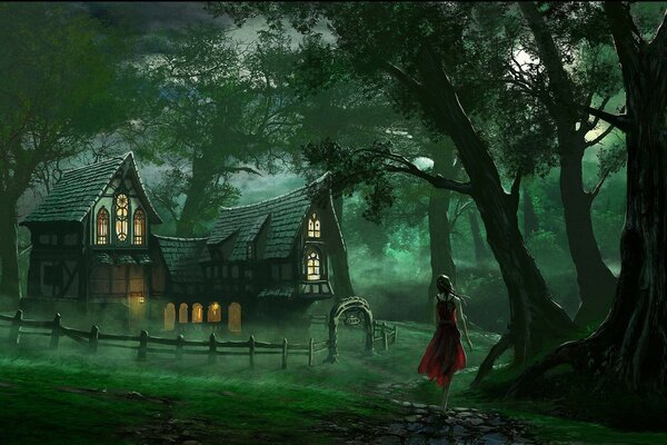 A gloomy house in a mysterious forest