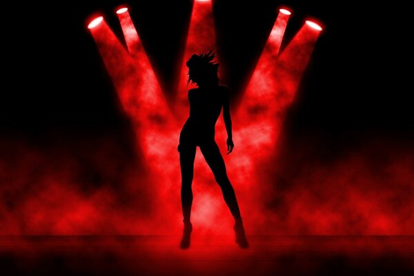 Silhouette of a girl s figure with red spotlights