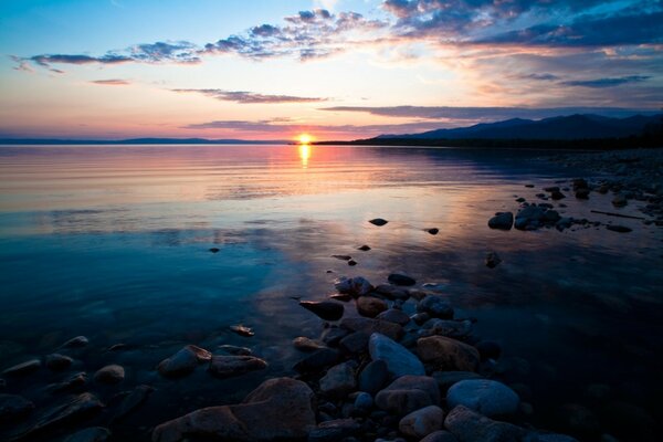 Beach, water, evening and romantic sunset