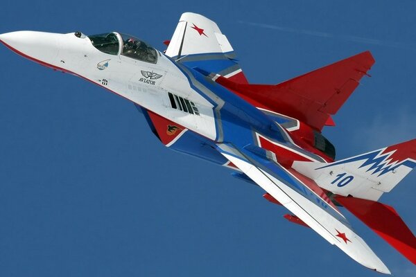 Piloting a fighter in a patriotic tricolor