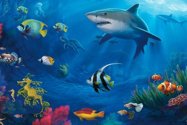 Underwater marine life from the cartoon