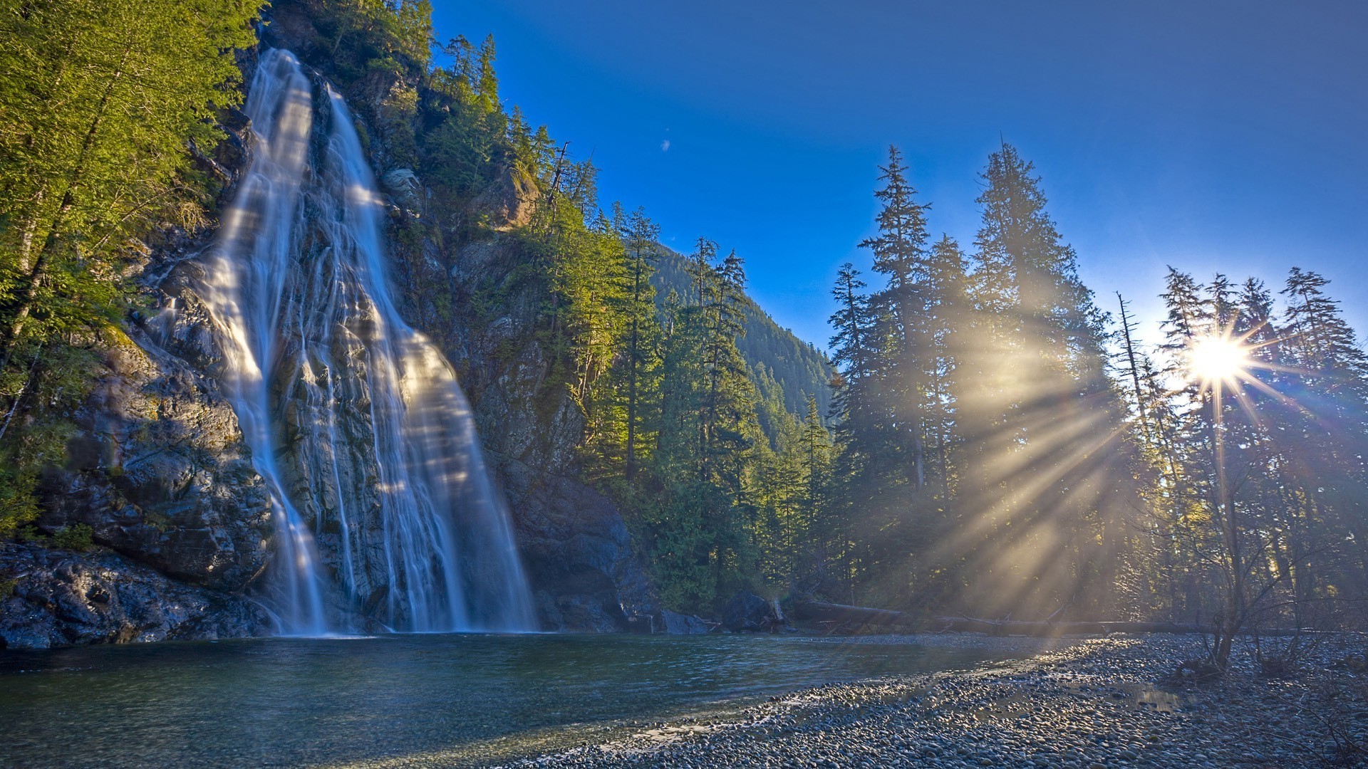 waterfalls wood nature landscape fall tree water travel snow outdoors sky mountain river cold dawn scenic fog