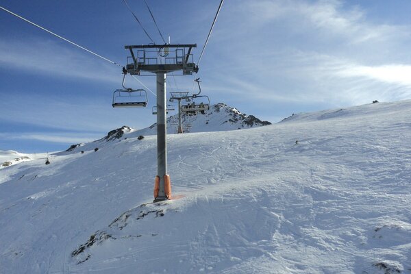 Ski lift on the background of blue sky