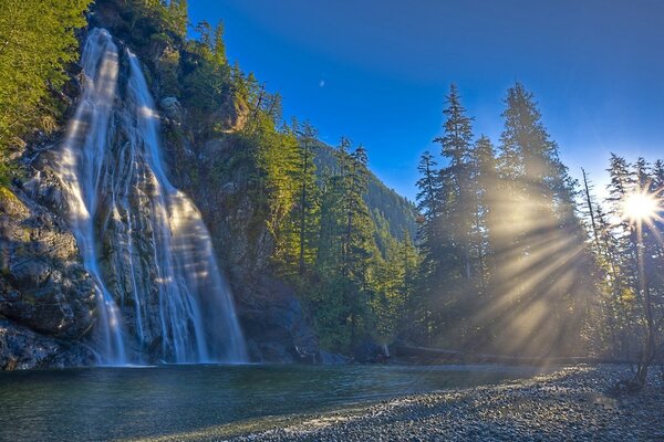 Beautiful landscape waterfall mountains