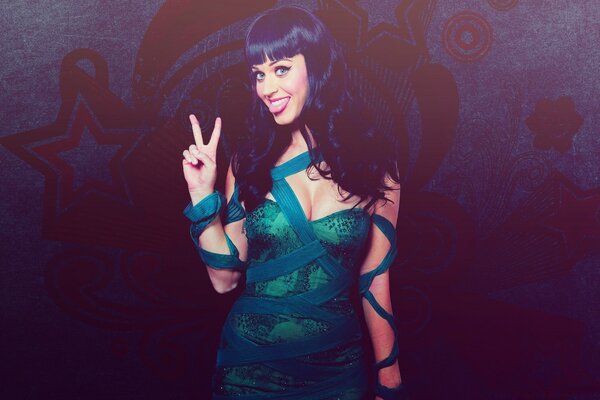 Katy Perry shows a peace sign