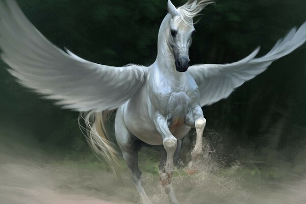 The pegasus horse spread its wings