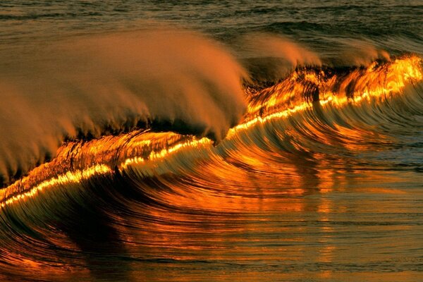 Red orange sunset in sea water