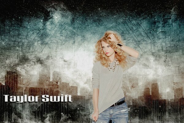 Taylor Swift against the backdrop of the urban landscape