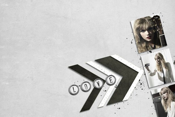 Taylor Swift und der Schriftzug Love im Retro-Stil