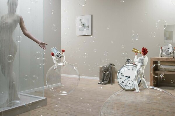 A girl in the shower. Interior of the room