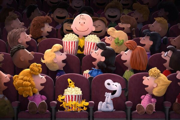 Dibujando una sala de cine con niños y padres