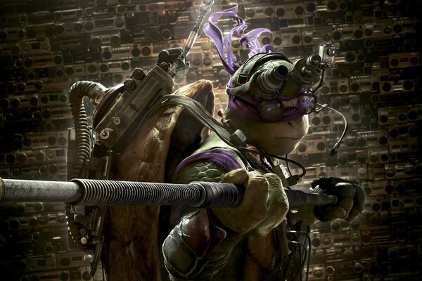 Ninja turtle with a gun at the wall