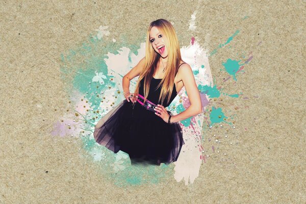 Avril Lavigne on an abstract background