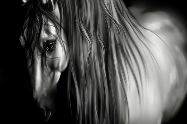 马的黑白照片