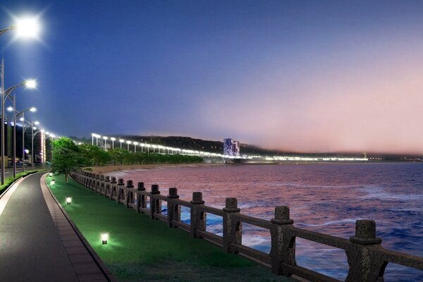 The fabulous shore above the city bridge