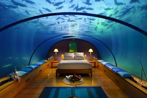 Hotel bedroom at the bottom of the ocean