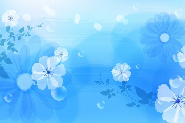 Açık mavi bir arka plan üzerinde beyaz çiçekler çizim
