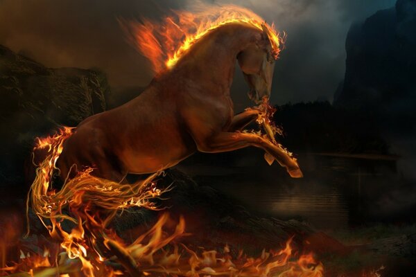 Symbol of the year. The year of the fiery horse. A bay horse with a burning mane