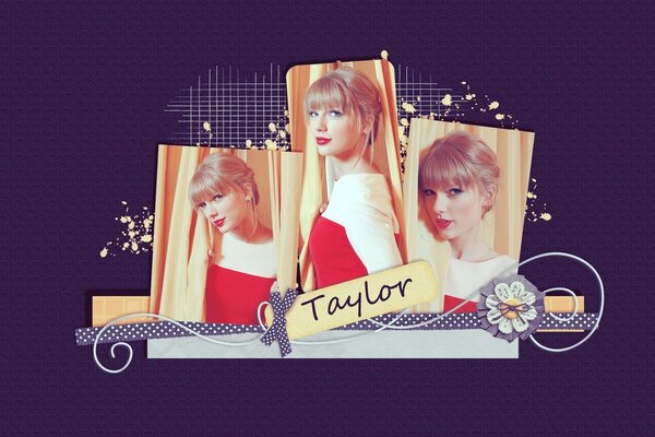 Collage di foto con Taylor Swift in abito rosso