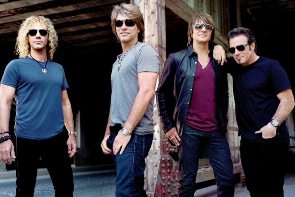 Bon Jovi with friends at a photo shoot