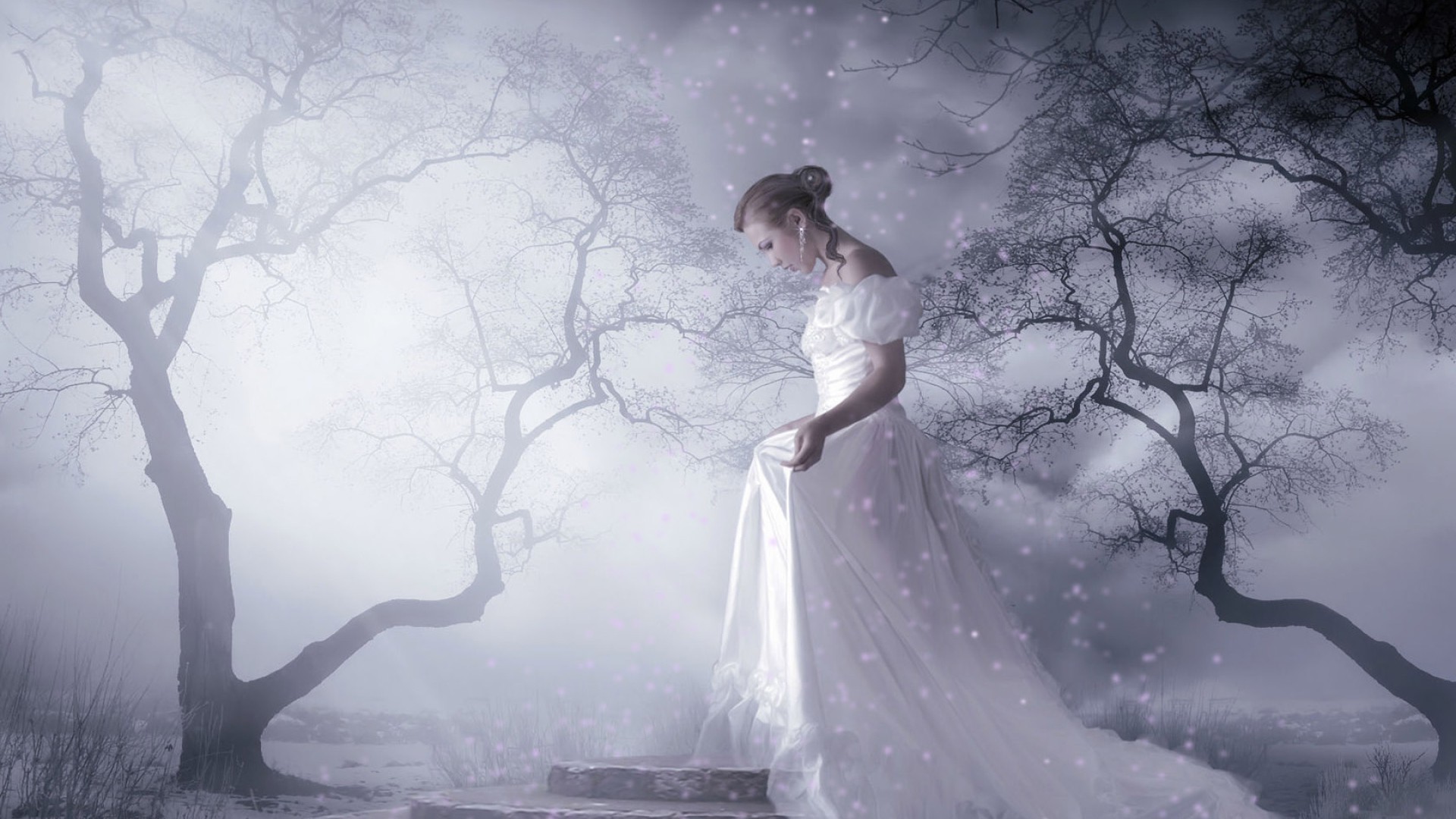 dressed girls winter snow weather tree fog cold nature woman storm dawn one girl landscape