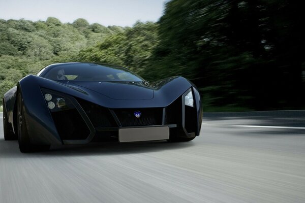 Black sports car at speed