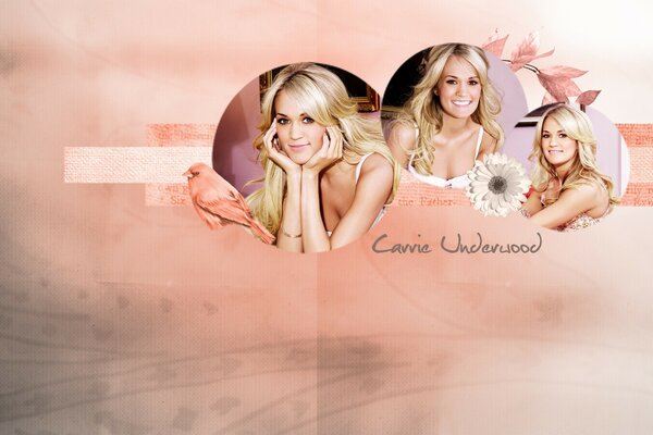 Retratos da cantora Carrie Underwood em um fundo elegante