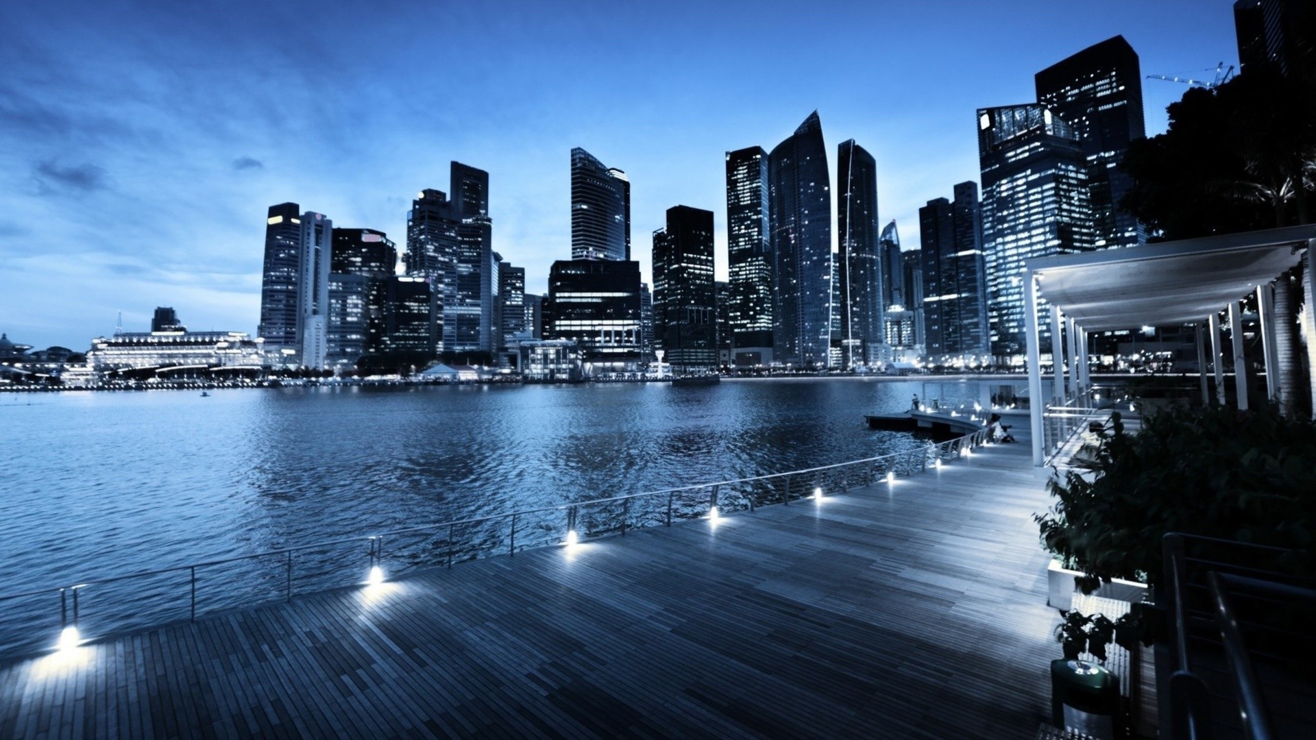 stadt wolkenkratzer innenstadt architektur skyline stadt haus büro urban dämmerung reisen reflexion himmel uferpromenade modern geschäft hafen fluss wasser turm