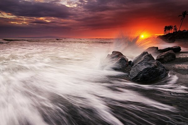 Meer Sonnenuntergang Strand Welle