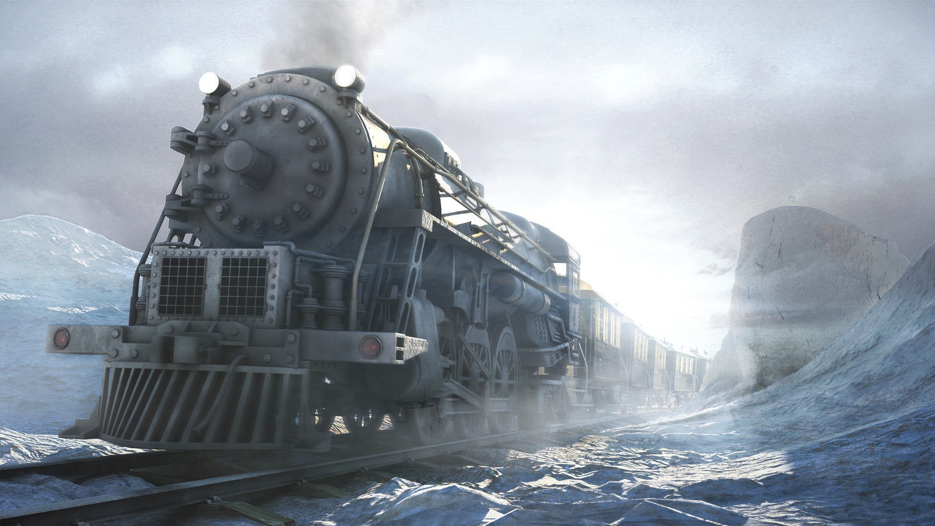 trains winter snow travel water steam cold landscape