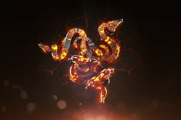 A fiery snake on a dark background