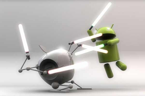 L homme vert d Android avec une balle laser