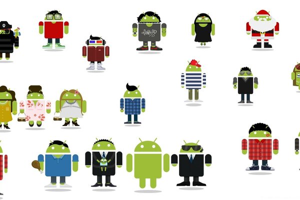 Different variations of the android symbol