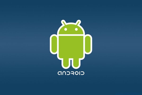 The Android robot is green on a blue background