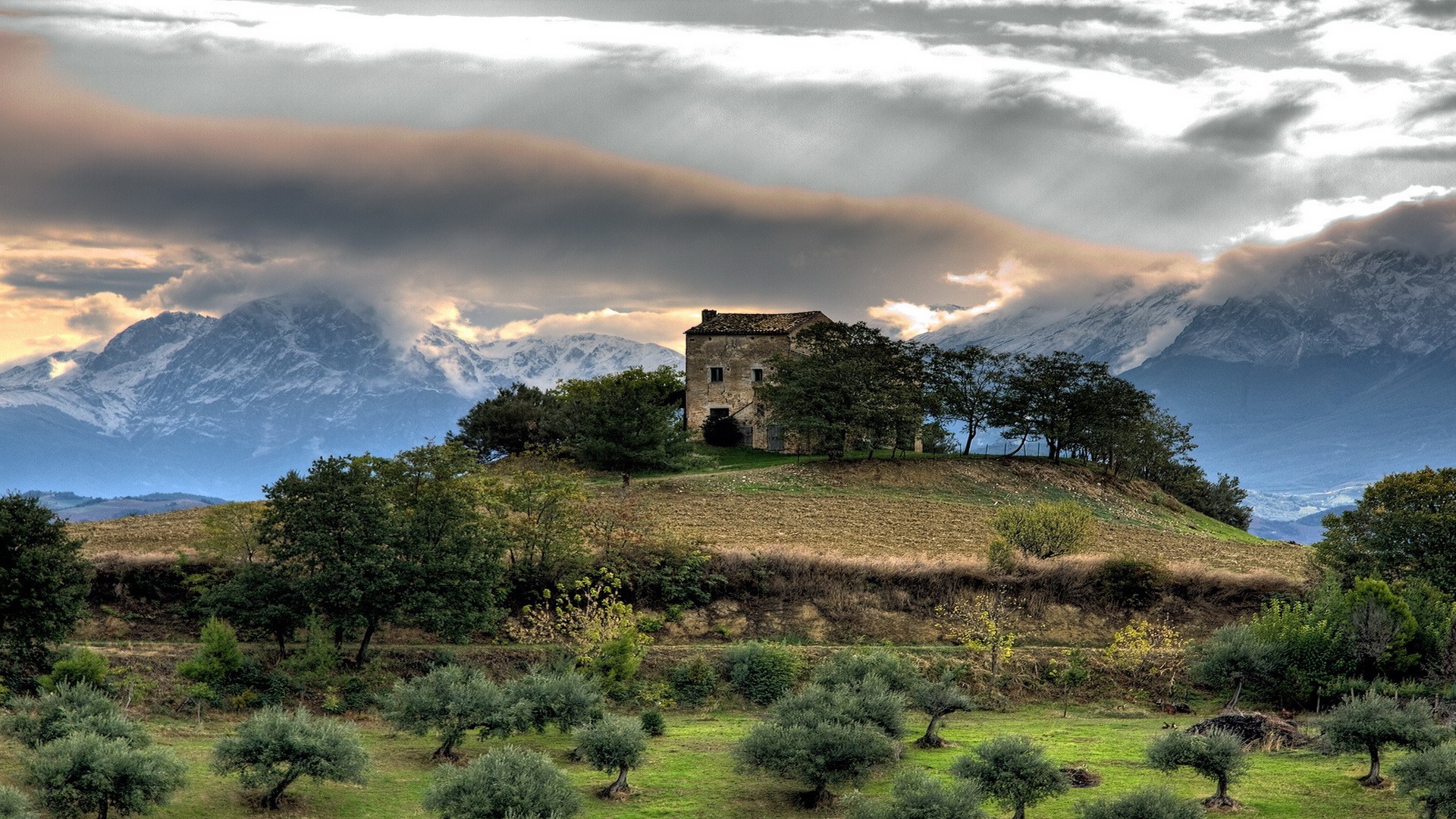 hills landscape travel sky mountain nature outdoors tree grass hill rock castle scenic sunset