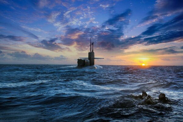 Divers swam out of the water near the submarine