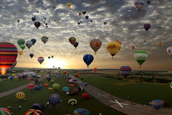 A huge number of balloons on the runway