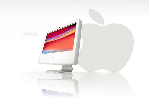 Biały monitor na tle logo apple