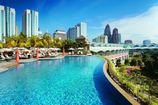 Beautiful swimming pool at a height in the hotel