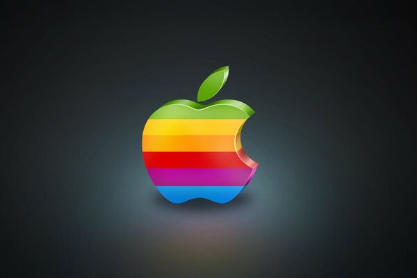 Logotipo colorido da Apple em um fundo escuro