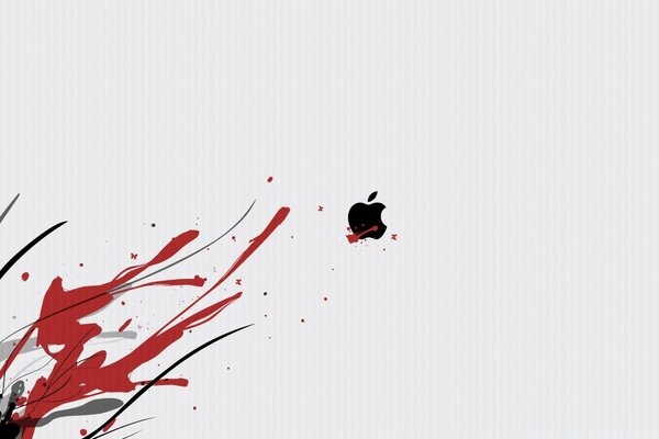 Black Apple logo in black and red splashes